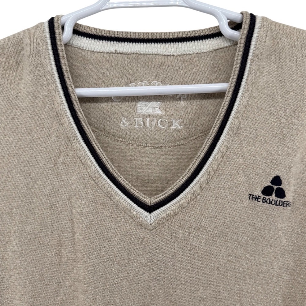 Cutter & Buck Mens XXL Beige Cotton V-Neck Sweater Vest The Boulders Golf Tan